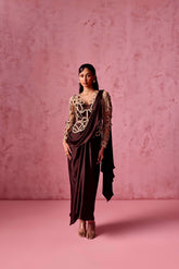 BROWN DRAPE DRESS ABSTRACT DORI JACKET